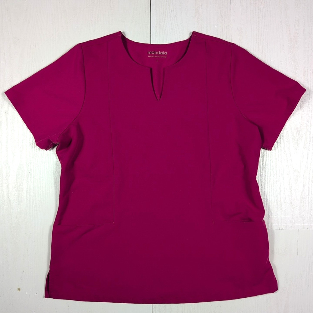 Mandala Scrub Top Womens L Raspberry Pink – Short Sleeve Medical Nursing Uniform
